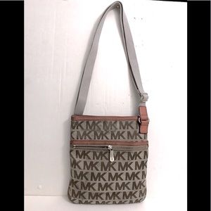 Michael Kors Brown Monogram Canvas Crossbody Bag convertible to shoulder bag
